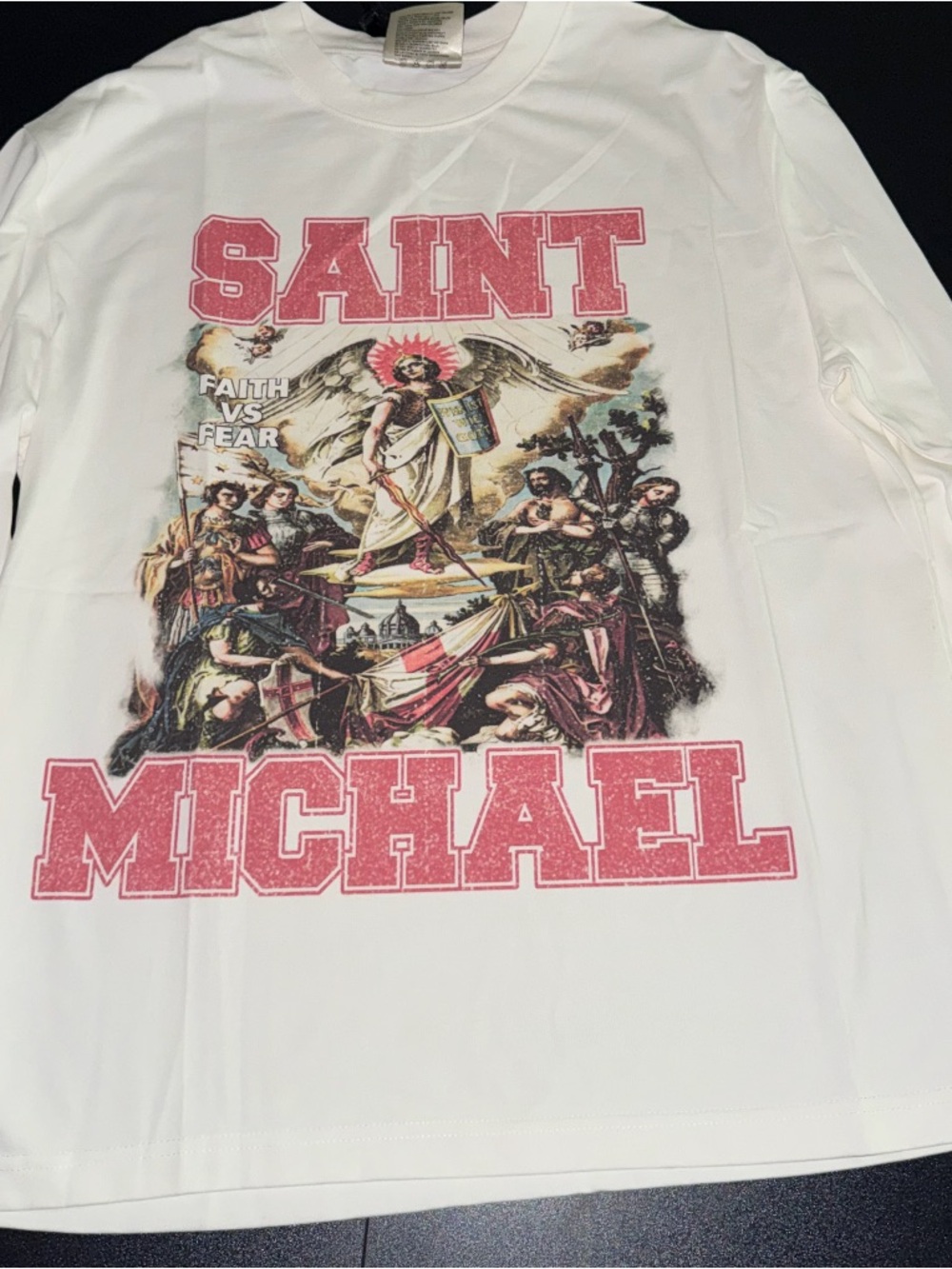 Saint Michael White Long Sleeve Graphic Tee